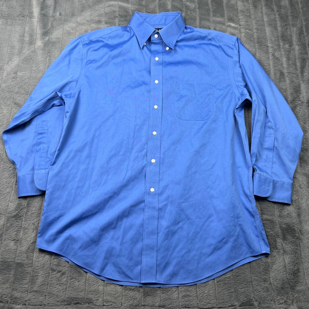 Jos. A. Bank Traveler Dress Shirt Mens 16.5 32 Blue Traditional Fit Cotton 15155